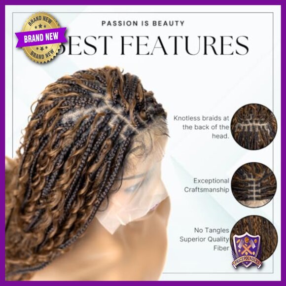 24\'\' Full Lace Knotless Braided Wig Synthetic Hair Bohemian Box Braids main image 4